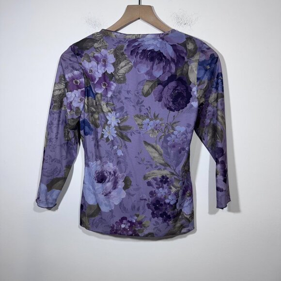 VTG Y2K Floral Mesh Top Blouse Womens Small Purple Fairy Romantic Phoebe - Picture 2 of 5